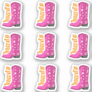 Cute Girly Rosa 70s Cowgirl boot Howdy Klistermärken