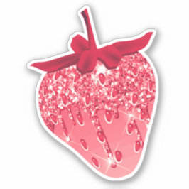Cute Girly Rosa Aesthetic Glitter Strawberry Klistermärken