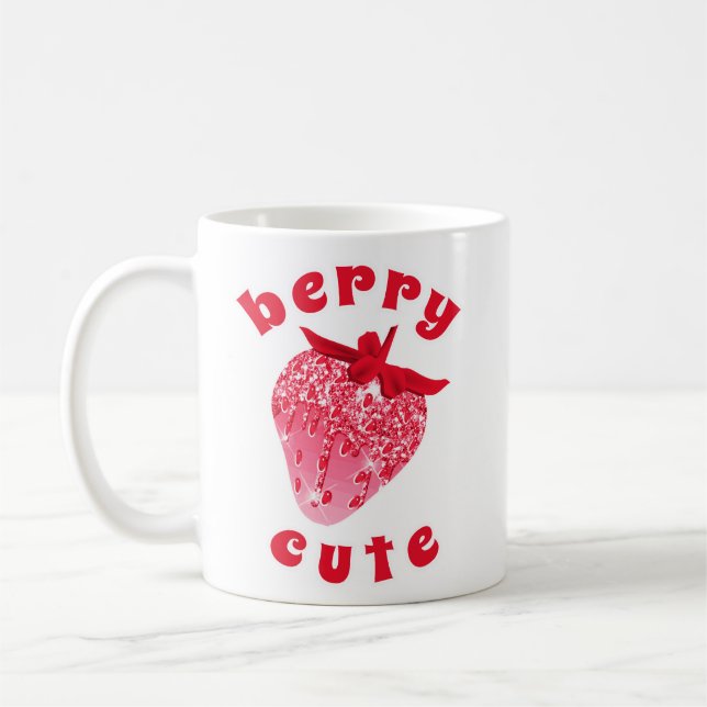 Cute Girly Rosa Berry Cute Glittery Strawberry Kaffemugg (Vänster)