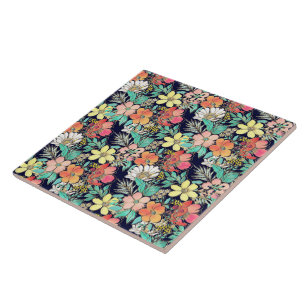 Cute Girly Rosa Blommigt Golden Strokes design Kakelplatta