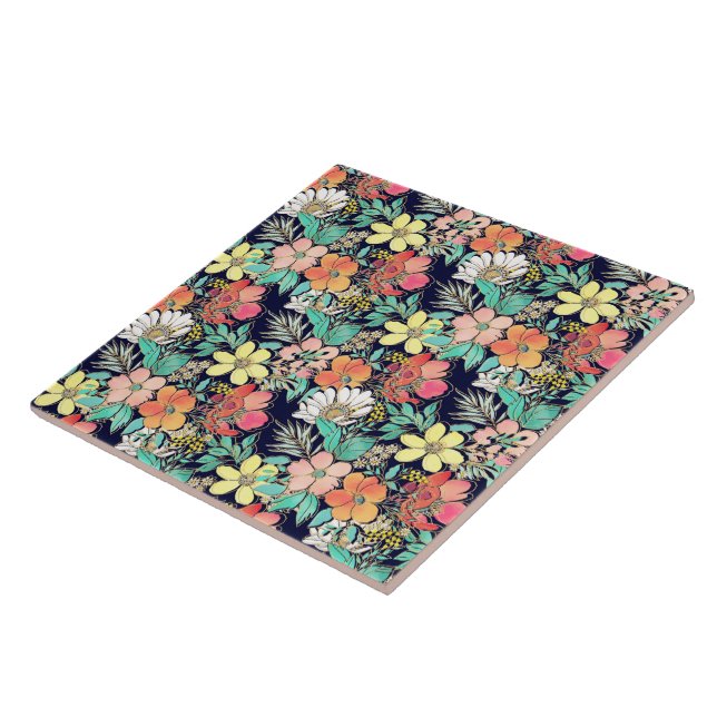Cute Girly Rosa Blommigt Golden Strokes design Kakelplatta (Sidan)