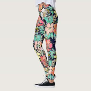 Cute Girly Rosa Blommigt Golden Strokes design Leggings