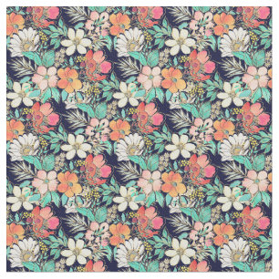 Cute Girly Rosa Blommigt Golden Strokes design Tyg