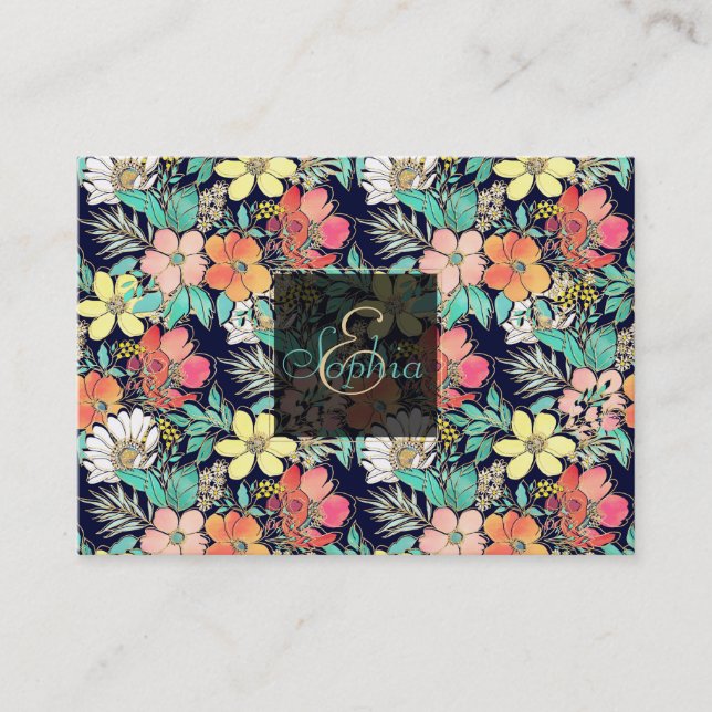 Cute Girly Rosa Blommigt Golden Strokes design Visitkort (Framsida)