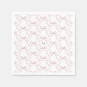 Cute Girly Rosa Bow Monogram Pappersservett