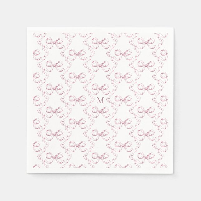 Cute Girly Rosa Bow Monogram Pappersservett (Framsidan)