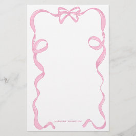 Cute Girly  Rosa Bow Ribbon Ram Brevpapper