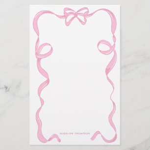 Cute Girly  Rosa Bow Ribbon Ram Brevpapper