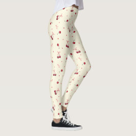 Cute Girly Rosa Bows and Cherries on Cream Leggings