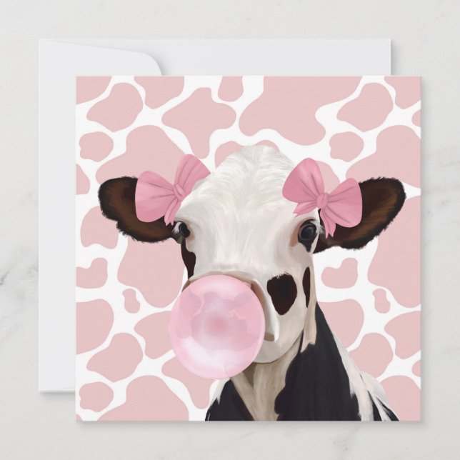 Cute Girly Rosa Bubblegum Blowing Cow (Framsida)