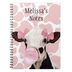 Cute Girly Rosa Bubblegum Blowing Cow Anteckningsbok