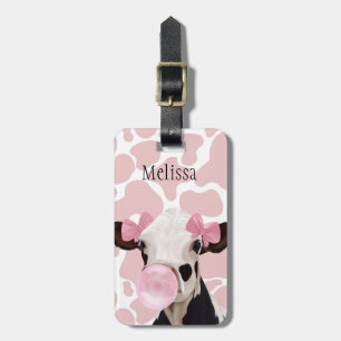 Cute Girly Rosa Bubblegum Blowing Cow Bagagebricka