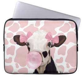 Cute Girly Rosa Bubblegum Blowing Cow Laptop Fodral