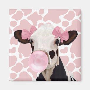Cute Girly Rosa Bubblegum Blowing Cow Magnet