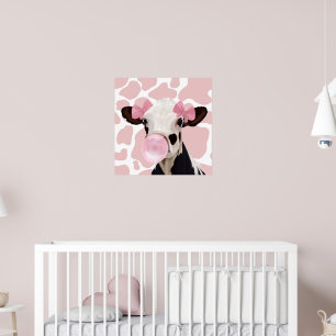 Cute Girly Rosa Bubblegum Blowing Cow Poster