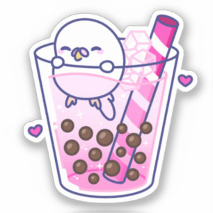 Cute Girly Rosa Budgie Boba Bubble Tea Klistermärken