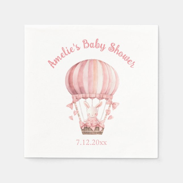 Cute Girly Rosa Bunny som flyger i Balloon Pappersservett (Framsidan)