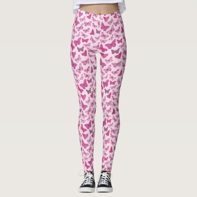 Cute Girly Rosa Butterfly Mönster Leggings (Framsida)