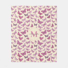 Cute Girly Rosa Butterfly Mönster Namn Monogram Fleecefilt