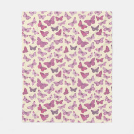 Cute Girly Rosa Butterfly Mönster på Beige Fleecefilt