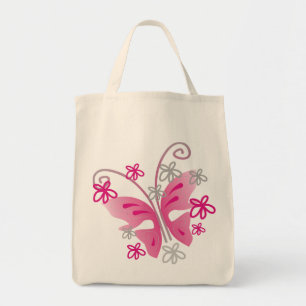 Cute Girly Rosa Butterfly Silver Flowers Tygkasse