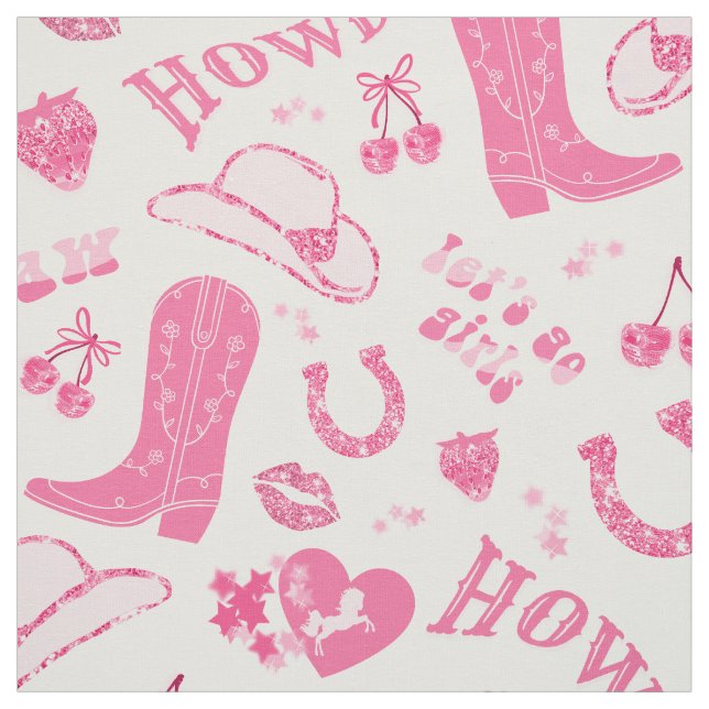 Cute Girly Rosa Cowgirl Aesthetic Mönster Tyg (Provkarta)