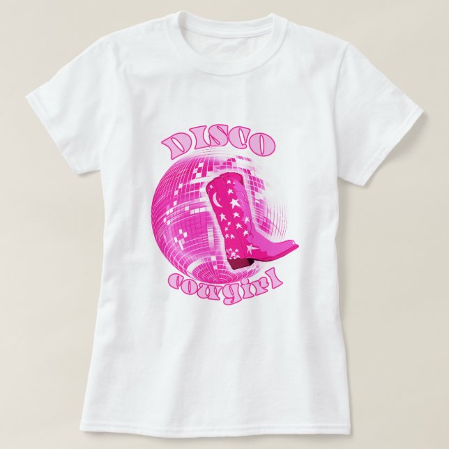Cute Girly Rosa Disco Boll Cowgirl Boot T Shirt (Design framsida)