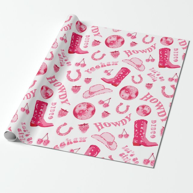 Cute Girly Rosa Disco Cowgirl Aestthetic Presentpapper (Utrullad)