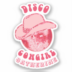Cute Girly Rosa Disco Cowgirl Namn Klistermärken