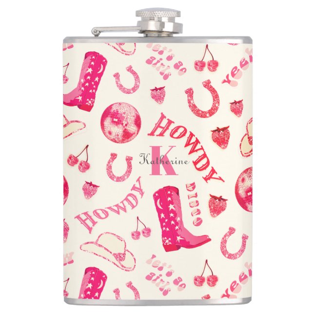 Cute Girly Rosa Disco Cowgirl Namn Monogram Fickplunta (Framsidan)