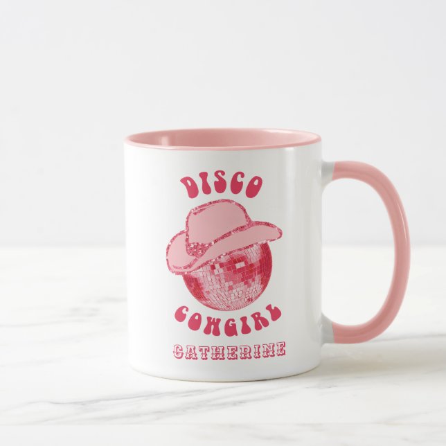 Cute Girly Rosa Disco Cowgirl Namn Mugg (Höger)