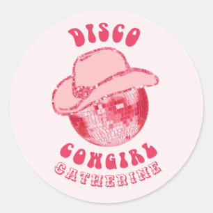 Cute Girly Rosa Disco Cowgirl Namn Runt Klistermärke