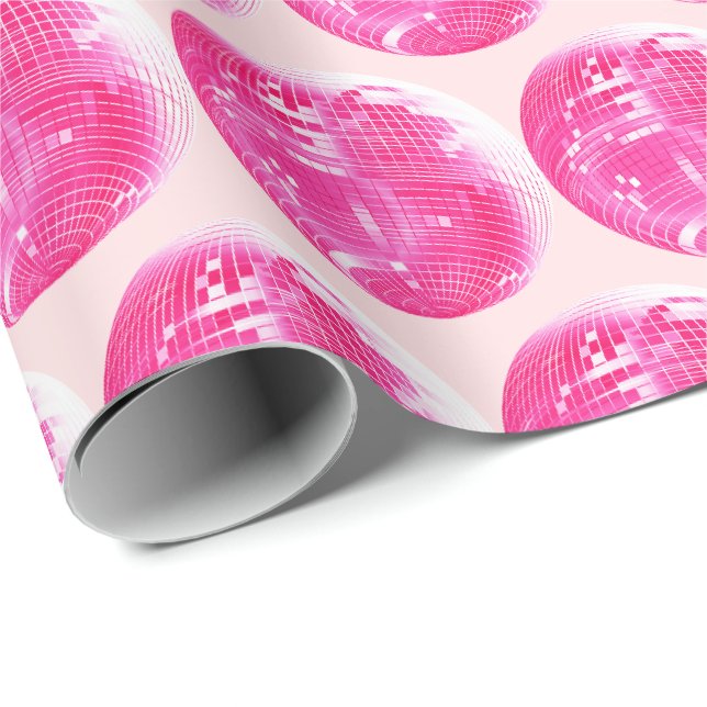Cute Girly Rosa Disco Mirrorball Presentpapper (Rullad Hörn)