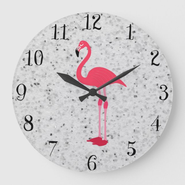 Cute Girly Rosa Elegant Flamingo Stor Klocka (Framsida)