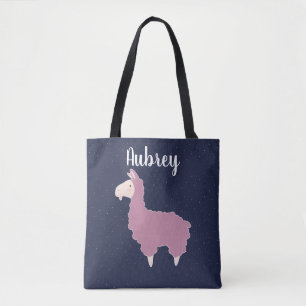 Cute Girly Rosa Fluffy Llama & Namn Tygkasse