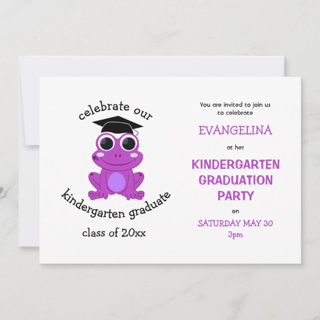 Cute Girly Rosa Frog Kindergarten Studentfest Inbjudningar (Framsida)