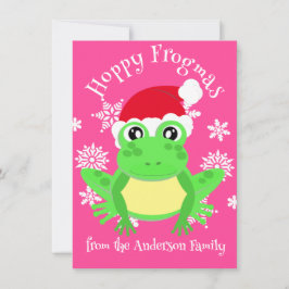 Cute Girly Rosa Frog Santa Hat Novelty Julkort