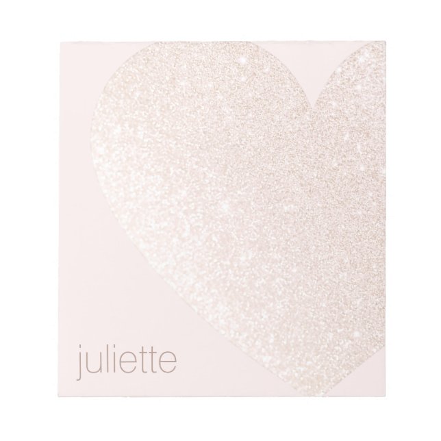 Cute Girly Rosa Glitter Heart Personlig Namn Anteckningsblock (Framsida)