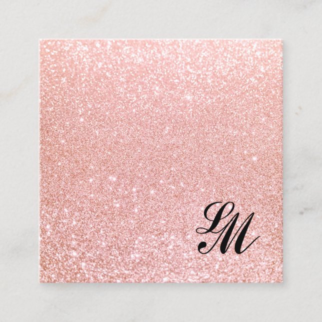 Cute Girly Rosa Glitter Monogram Beauty Fyrkantigt Visitkort (Framsida)