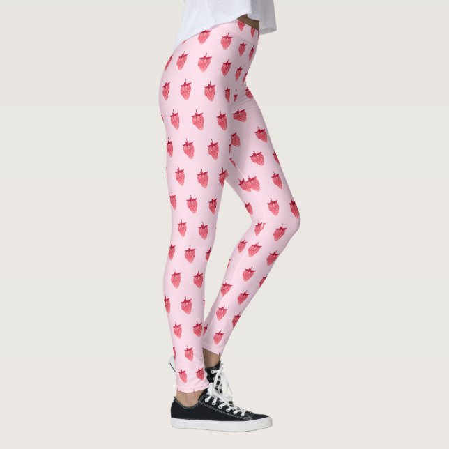 Cute Girly Rosa Glitter Strawberry Leggings (Höger)