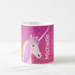 Cute Girly Rosa Glitter Unicorn Hett Cocoa Kids Kaffemugg