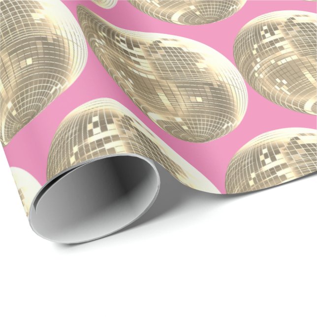Cute Girly Rosa Guld Disco Mirrorball Presentpapper (Rullad Hörn)