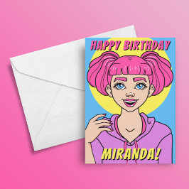Cute Girly Rosa Hair Tonåring Birthday Kort