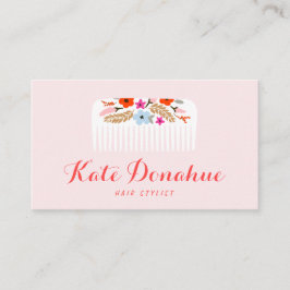 Cute Girly Rosa Hairstylist Blommigt Comb Hair Sal Visitkort