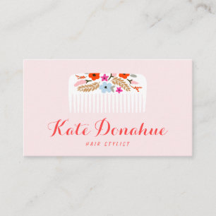 Cute Girly Rosa Hairstylist Blommigt Comb Hair Sal Visitkort