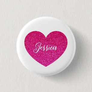 Cute Girly Rosa Heart Personlig Namn Knapp