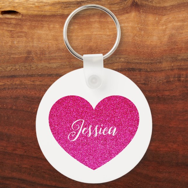 Cute Girly Rosa Heart Personlig Namn Nyckelring (Baksida)