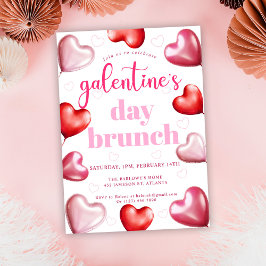 Cute Girly Rosa Hearts Galentines Day Brunch Inbjudningar