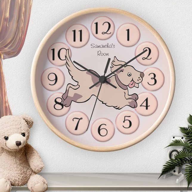 Cute Girly  Rosa Hund Child Room Clock Stor Klocka (Skapare uppladdad)