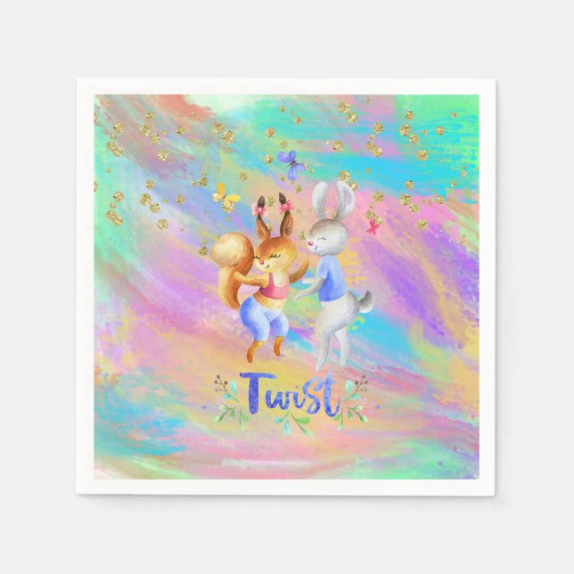 Cute Girly Rosa Lila Blue Forest Animals Party Pappersservett (Framsidan)